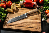 Arbaer santoku koksmes 18,5 cm damascus staal olijfhouten handvat japans