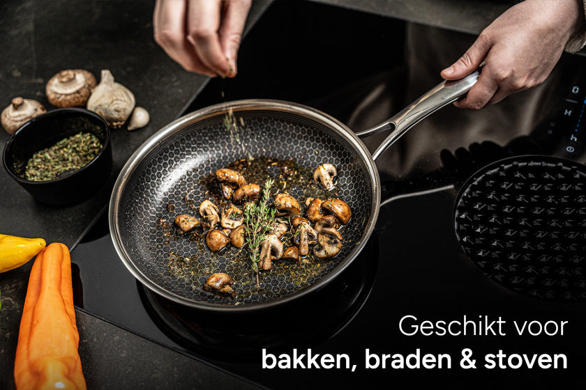 Arbaer koekenpan inductie ø 28 cm met honingraat anti-aanbaklaag met deksel