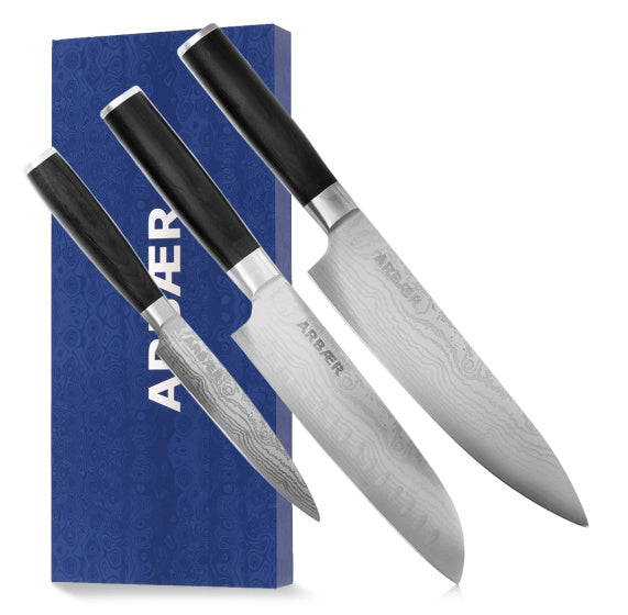 Arbaer messenset 3-delig japanse damascus print pakka houten handvat