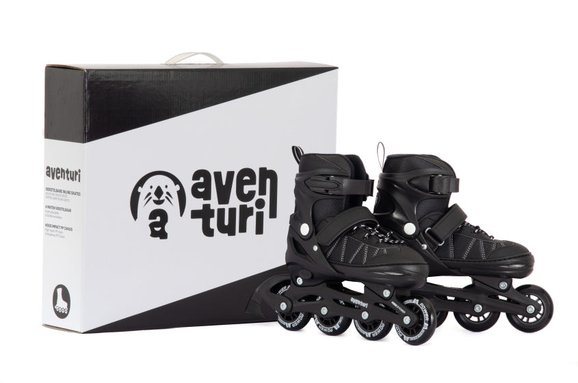 Aventuri verstelbare inline skates semi-softboot zwart maat 38-41 (l)