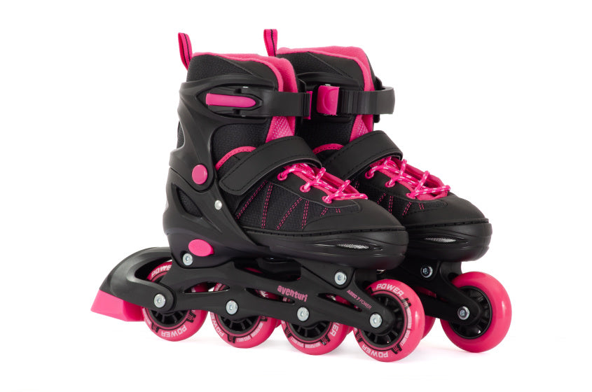 Aventuri verstelbare inline skates semi-softboot zwart roze maat 38-41 (l)