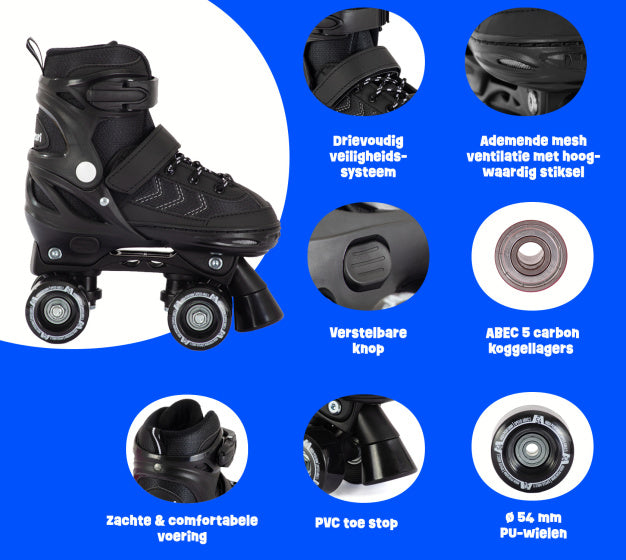 Aventuri verstelbare rolschaatsen semi-softboot zwart maat 35-38 (m)
