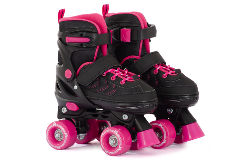 Aventuri verstelbare rolschaatsen semi-softboot zwart roze maat 27-30 (xs)