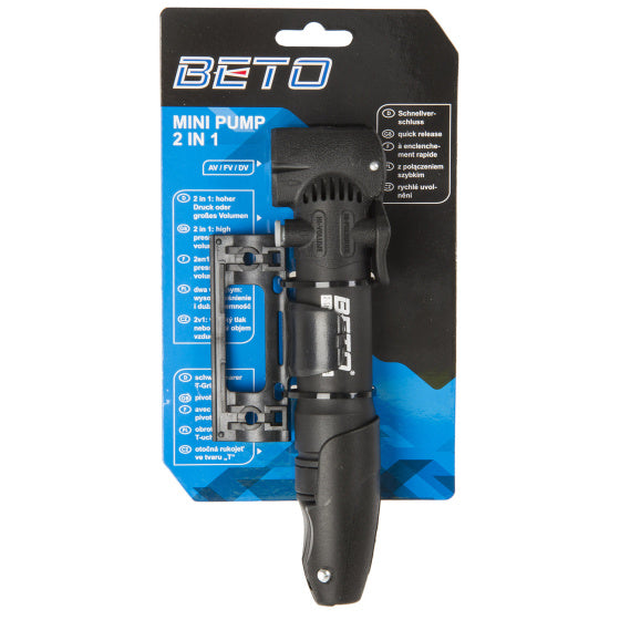 Beto Mini fietspomp met opvouwbaar handvat en universeel kopstuk