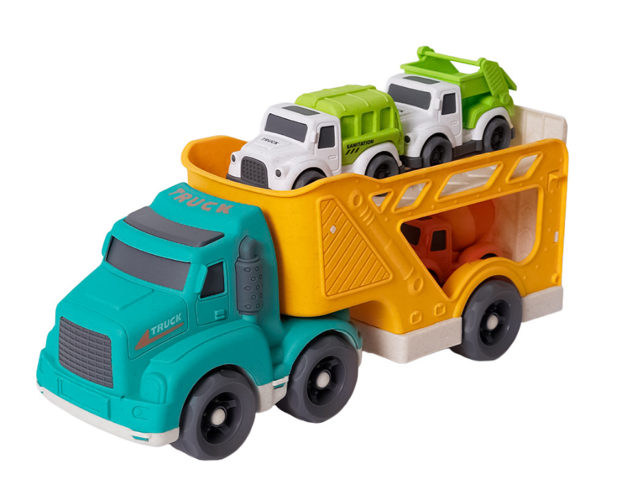 Bio speelgoed bioplastic vrachtwagen - incl. 3 kleine vrachtwagens