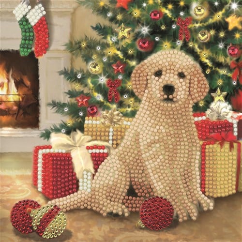 Diamond painting kerstkaart puppy apos;s first christmas