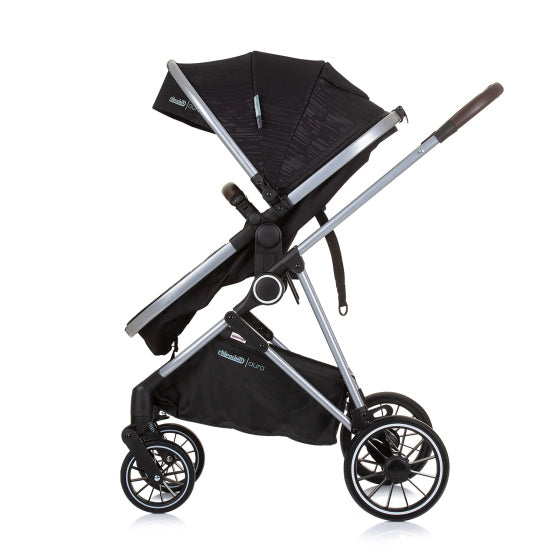 Chipolino aura opvouwbare 3-in-1 kinderwagen met luiertas obsidian zwart zilver