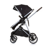 Chipolino aura opvouwbare 3-in-1 kinderwagen met luiertas obsidian zwart zilver