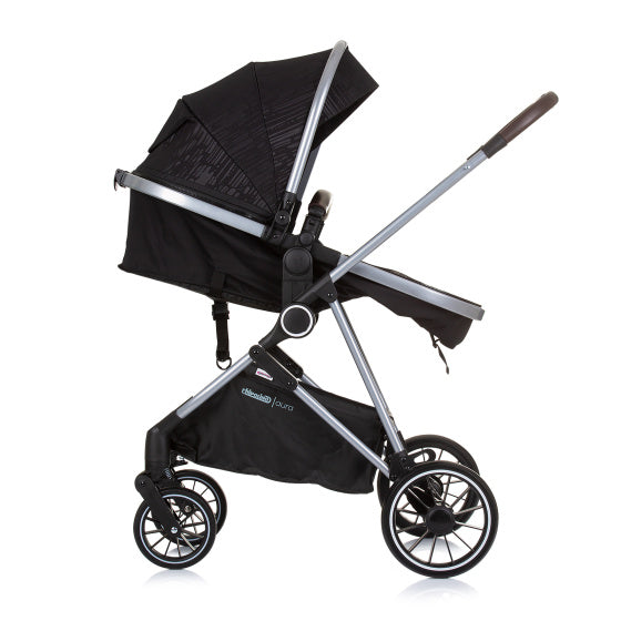 Chipolino aura opvouwbare 3-in-1 kinderwagen met luiertas obsidian zwart zilver