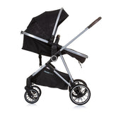Chipolino aura opvouwbare 3-in-1 kinderwagen met luiertas obsidian zwart zilver