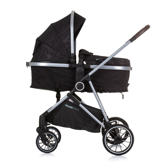 Chipolino aura opvouwbare 3-in-1 kinderwagen met luiertas obsidian zwart zilver