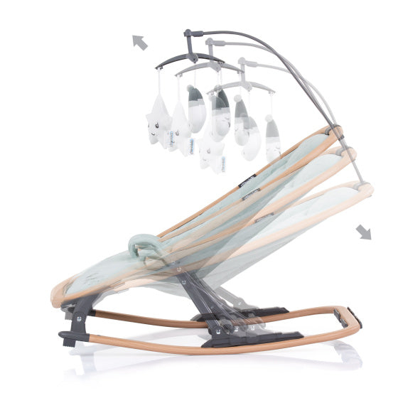 Chipolino velvet opvouwbare wipstoel met mobiel aloe wood mintgroen beige
