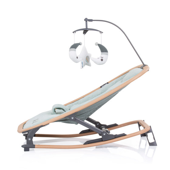 Chipolino velvet opvouwbare wipstoel met mobiel aloe wood mintgroen beige