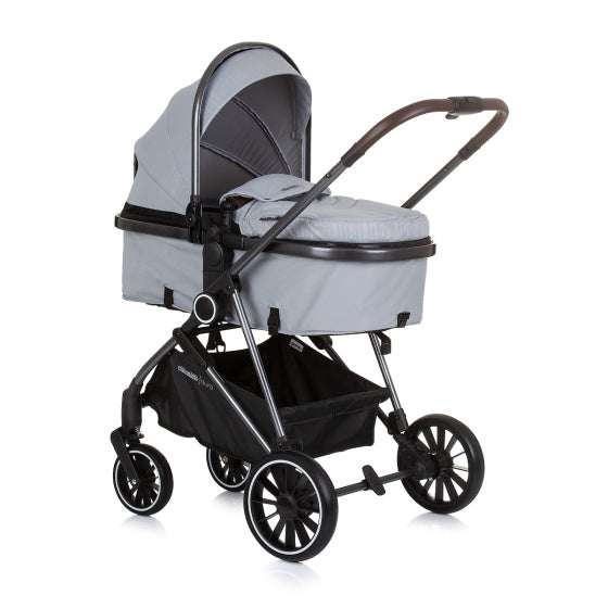 Chipolino aura opvouwbare 3-in-1 kinderwagen met luiertas ash grijs zwart