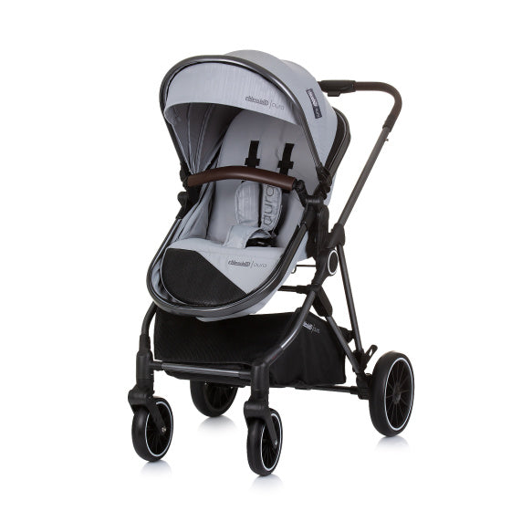 Chipolino aura opvouwbare 3-in-1 kinderwagen met luiertas ash grijs zwart