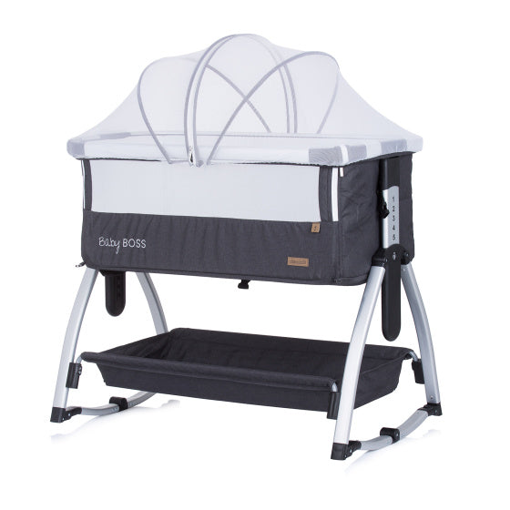 Chipolino baby boss co-sleeper met schommelfunctie klamboe anthracite grijs zilver