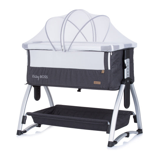 Chipolino baby boss co-sleeper met schommelfunctie klamboe anthracite grijs zilver