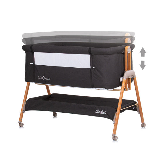 Chipolino sweet dreams co-sleeper met opklapbare zijkant graphite wood antraciet