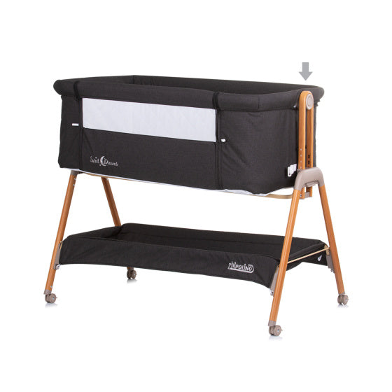 Chipolino sweet dreams co-sleeper met opklapbare zijkant graphite wood antraciet