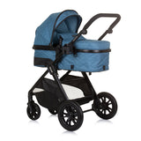 Chipolino harmony opvouwbare 3-in-1 kinderwagen met luiertas jeans blauw zwart
