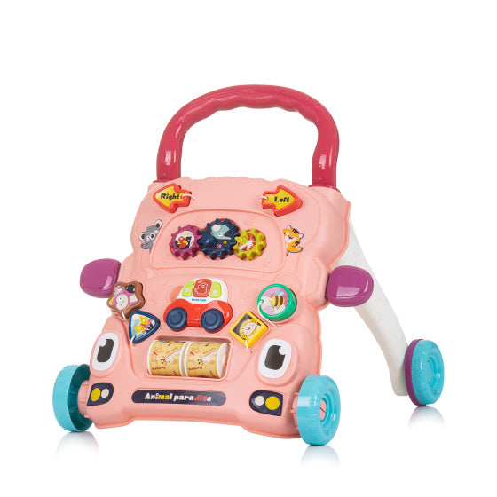 Chipolino funny animals loopwagen met speelauto muziek roze