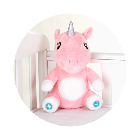 Chipolino pluche baby nachtlamp knuffel unicorn met muziek licht