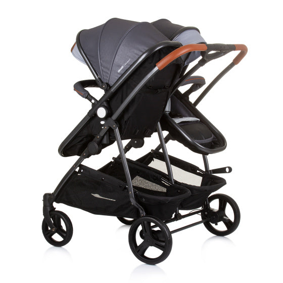 Chipolino duo opvouwbare kinderwagen voor 2 silver grijs zwart