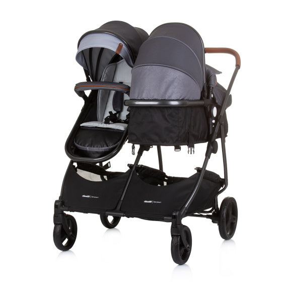 Chipolino duo opvouwbare kinderwagen voor 2 silver grijs zwart