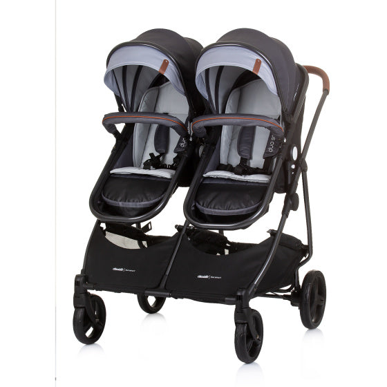Chipolino duo opvouwbare kinderwagen voor 2 silver grijs zwart