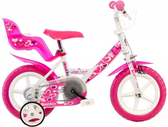 Dino Little Heart 12 Inch 21 cm Meisjes V-Brakes Wit Roze