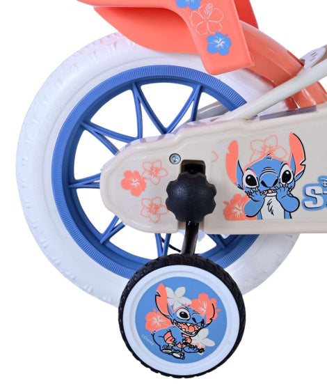 Disney Stitch Kinderfiets Meisjes 12 inch Creme Koraal Blauw
