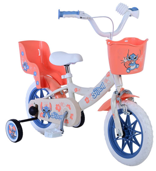 Disney Stitch Kinderfiets Meisjes 12 inch Creme Koraal Blauw