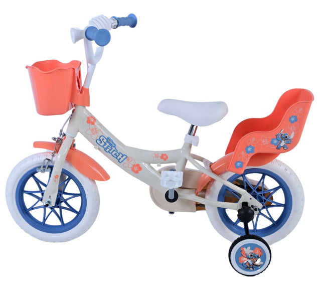 Disney Stitch Kinderfiets Meisjes 12 inch Creme Koraal Blauw