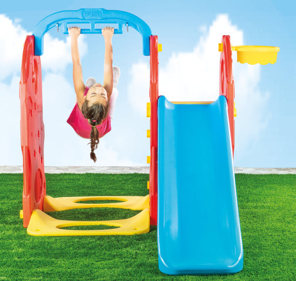 Dolu 4-in-1 Speeltoestel met Glijbaan en Schommel Blauw Rood