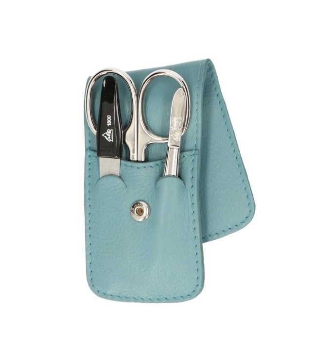 Erbe solingen 3-delige manicure etui met drukknoopsluiting lichtblauw (erbe9203)