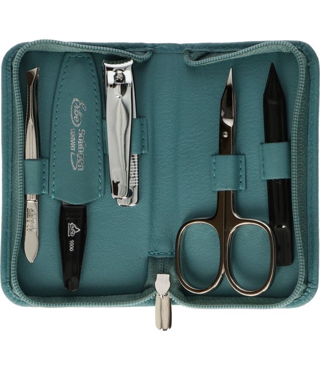 Erbe solingen 5-delige manicure etui met ritssluiting turquoise (erbe9204)