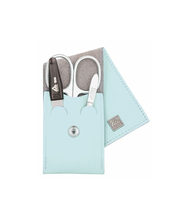 Erbe solingen 3-delige manicure etui met drukknoop sluiting zacht blauw (erbe9670)