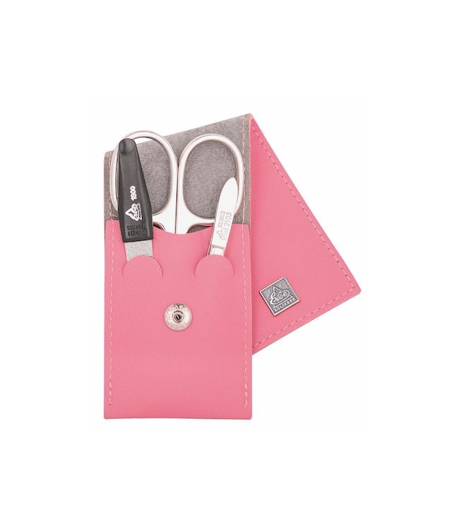 Erbe solingen 3-delige manicure etui met drukknoop sluiting oud rose (erbe9672)