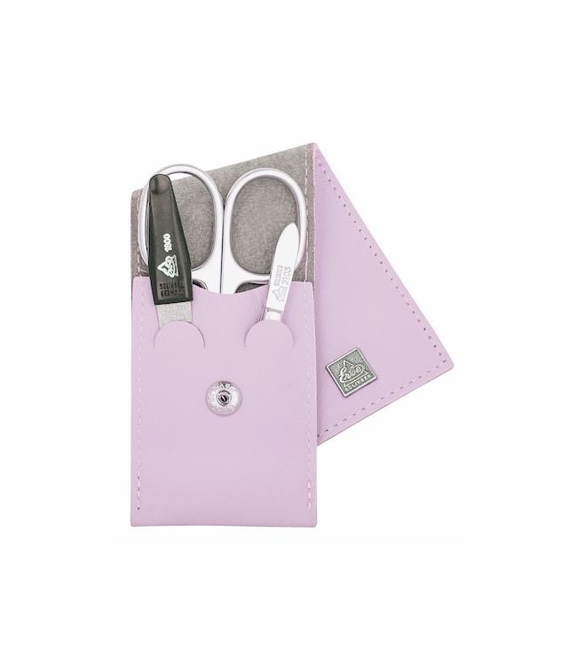 Erbe solingen 3-delige manicure etui met drukknoop sluiting licht paars (erbe9673)