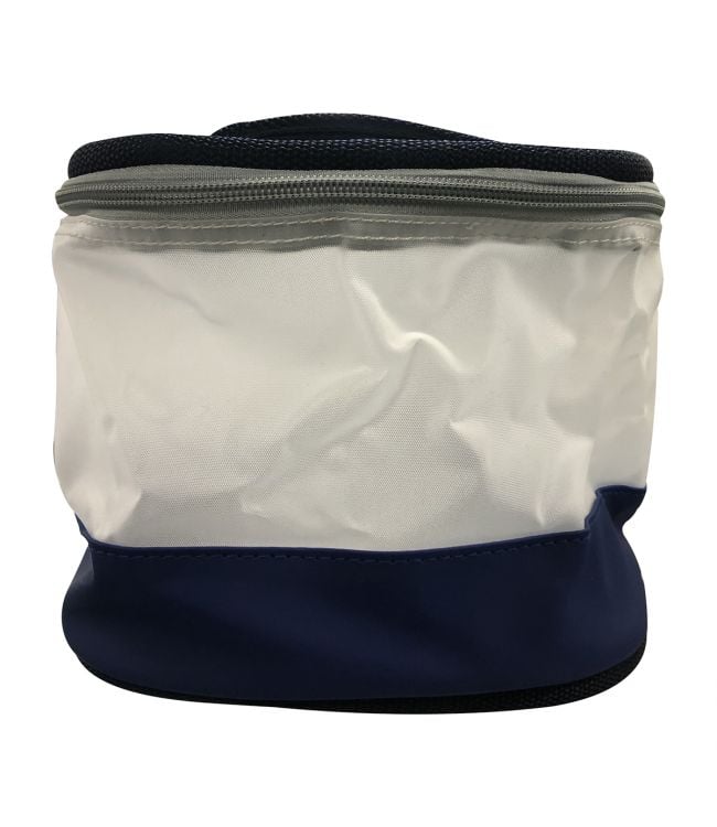 Voorkappers etui rond blauw wit met handvat