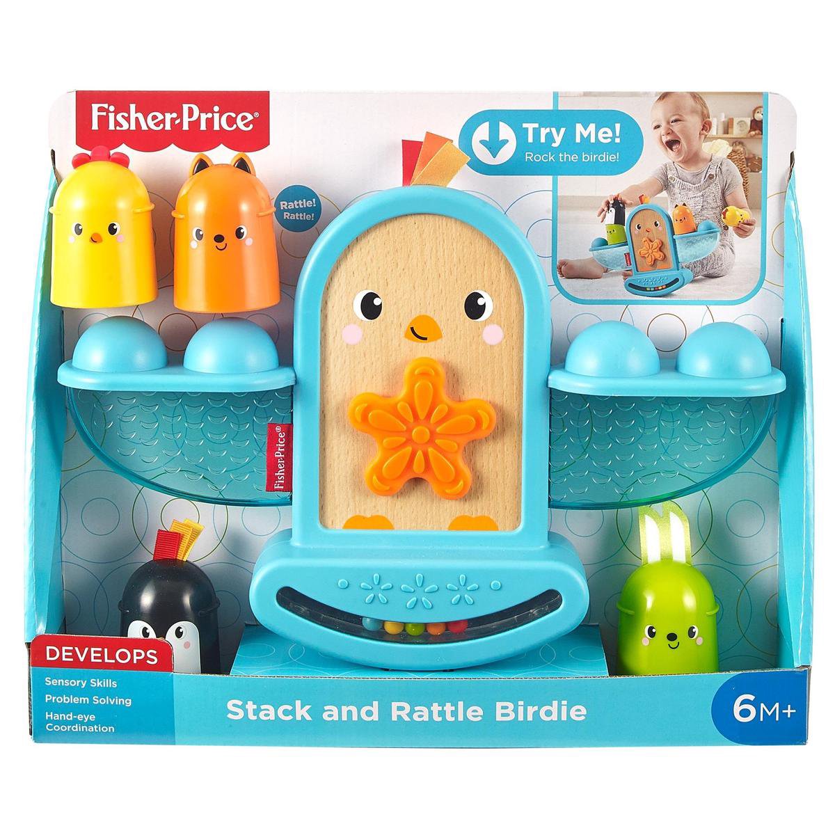 Jonotoys fisher price rammel en stapel balanceer vogeltje.
