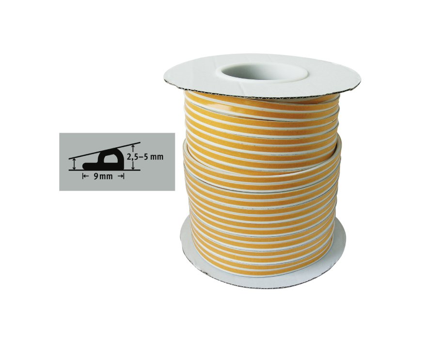 Fix-o-moll tochtband - p profiel - 100 m x 9 mm - 2.5-5 mm - wit