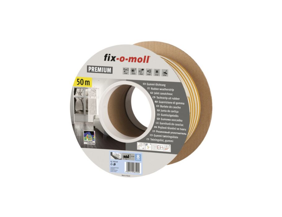 Fix-o-moll tochtband - w profiel - 50 m x 9 x 3,5mm - 1.5-2.7 mm - wit