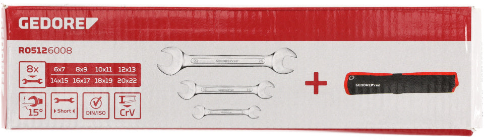 Gedore red Dubbele Steeksleutelset kort SW 6-22 mm 8-delig Zwart
