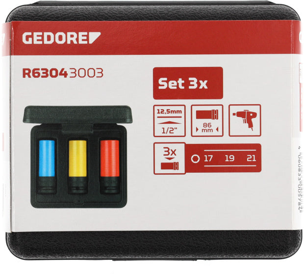 Gedore red Slagmoerdopsleutelset met Beschermhuls 1 2 Inch 3-delig