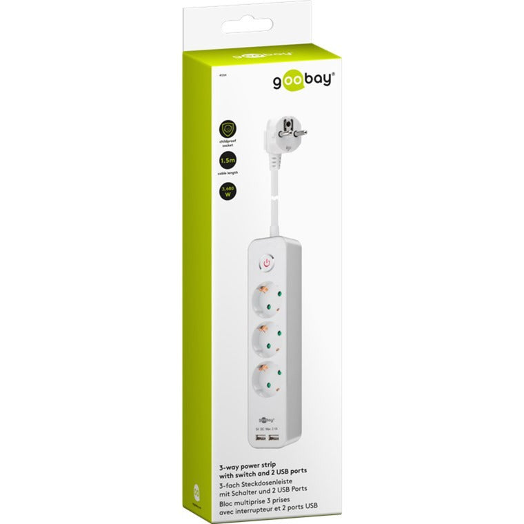 Goobay 3-Weg Stekkerdoos met schakelaar en USB