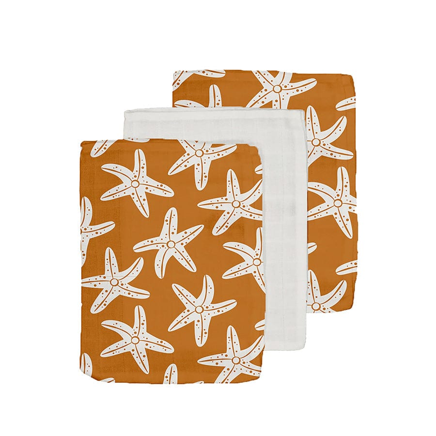 Seastar | oranje hydrofiele washandjes - 3 stuks