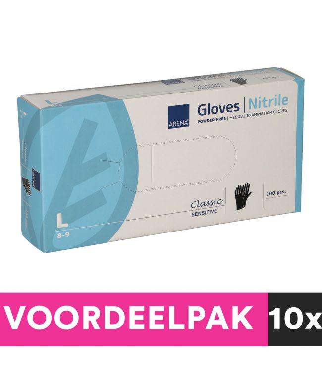 Abena poedervrije nitrilhandschoenen maat large 100 stuks zwart voordeelpakket