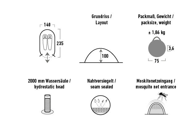 High peak Vision 2.0 Pop-up Tent 2-persoons 235 x 140 cm Zwart