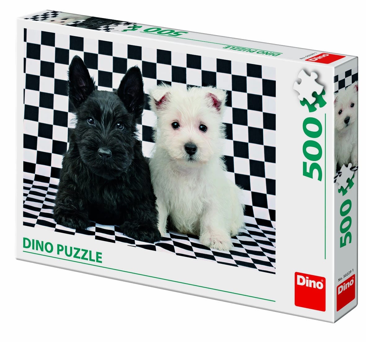 Dinotoys dino puzzel - 2 schattige puppy apos;s in zwart wit - 500 stukjes